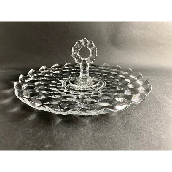 Fostoria American Clear Center Handle Serving Tray - Stacked Cube 1940s Vintage - Picture 1 of 8